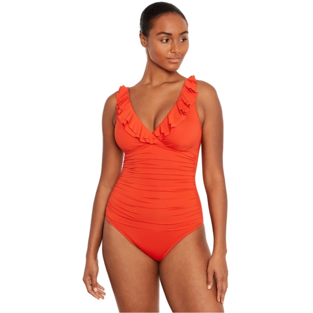 NWT Lauren Ralph Lauren Ruffled One-Piece Swimsuit Papaya Size 10